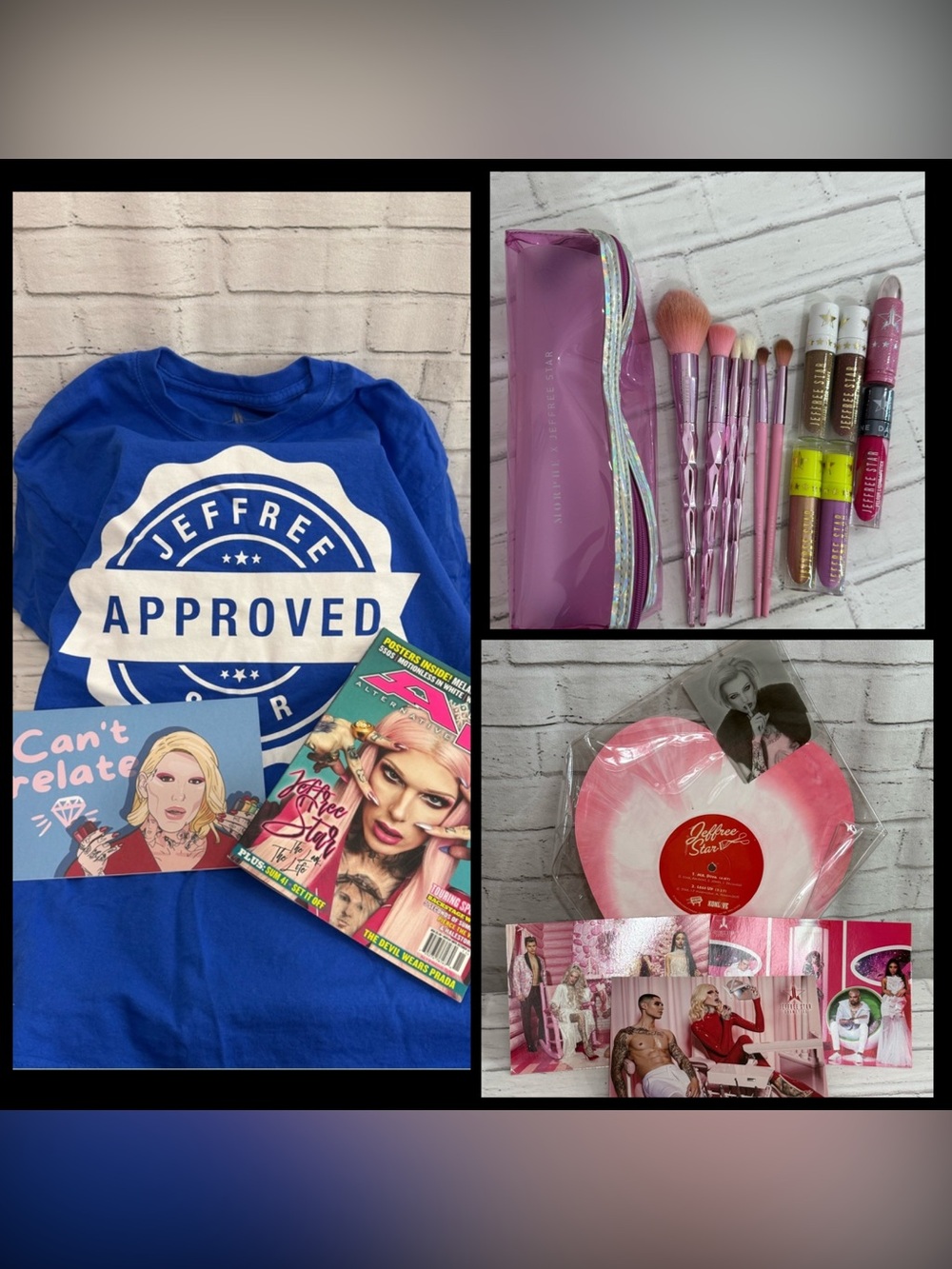 Jeffree Star Collector Bundle: Morphe brushes, T-shirt, Heart Record, Lipstick